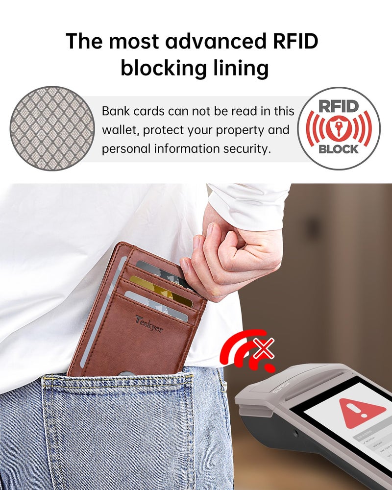 Teskyer محفظة تسكيير رفيعة للرجال، محفظة جلدية مقاومة لتقنية RFID لحماية بطاقات الائتمان، لحامل البطاقات للرجال والنساء - Image 3